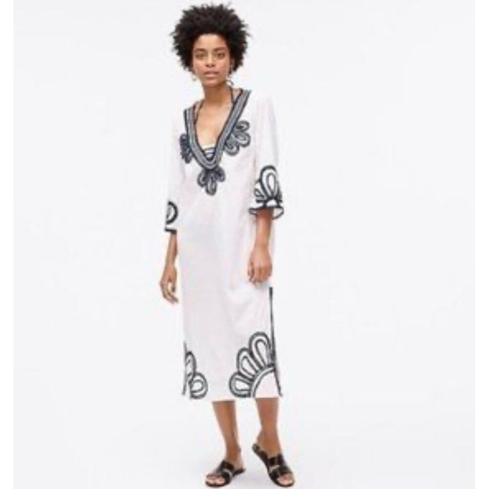 J Crew Embroidered Beach Swimsuit Cover Up Sz L Bohemian Lagenlook Resortwear